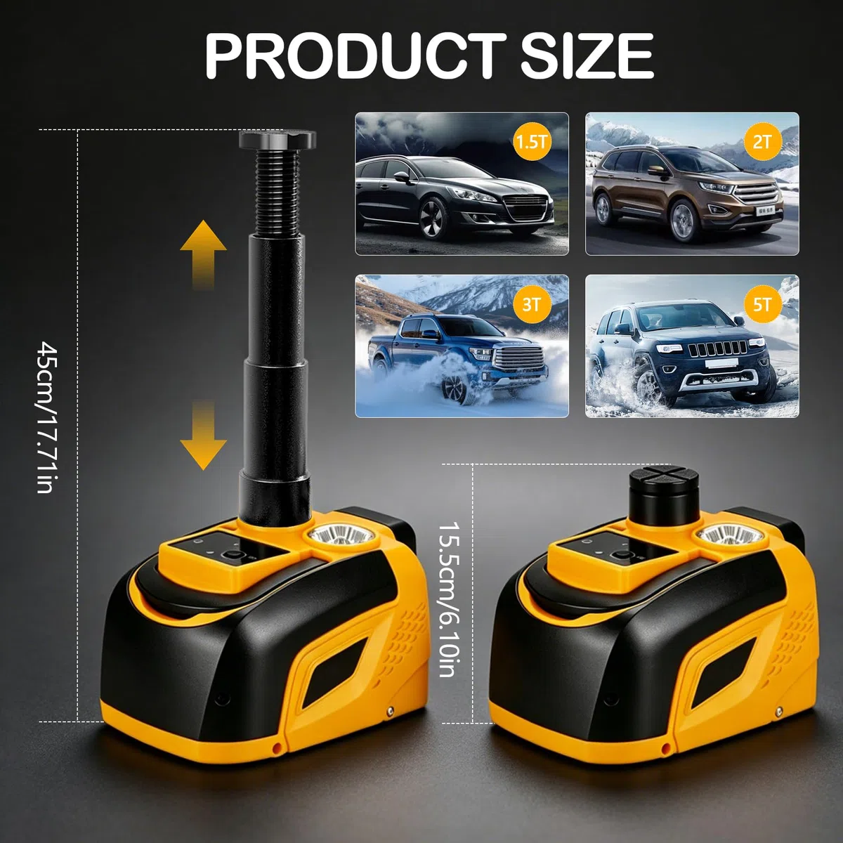 Wagenheber 5T Elektrisch, 18V Hebebühne Auto Wagenheber Akku Hubhöhe 15-45cm Mobile Hebebühne Kabelloses Reifenwechsel Werkzeug mit Akku 2000mAh für SUV PKW KFZ