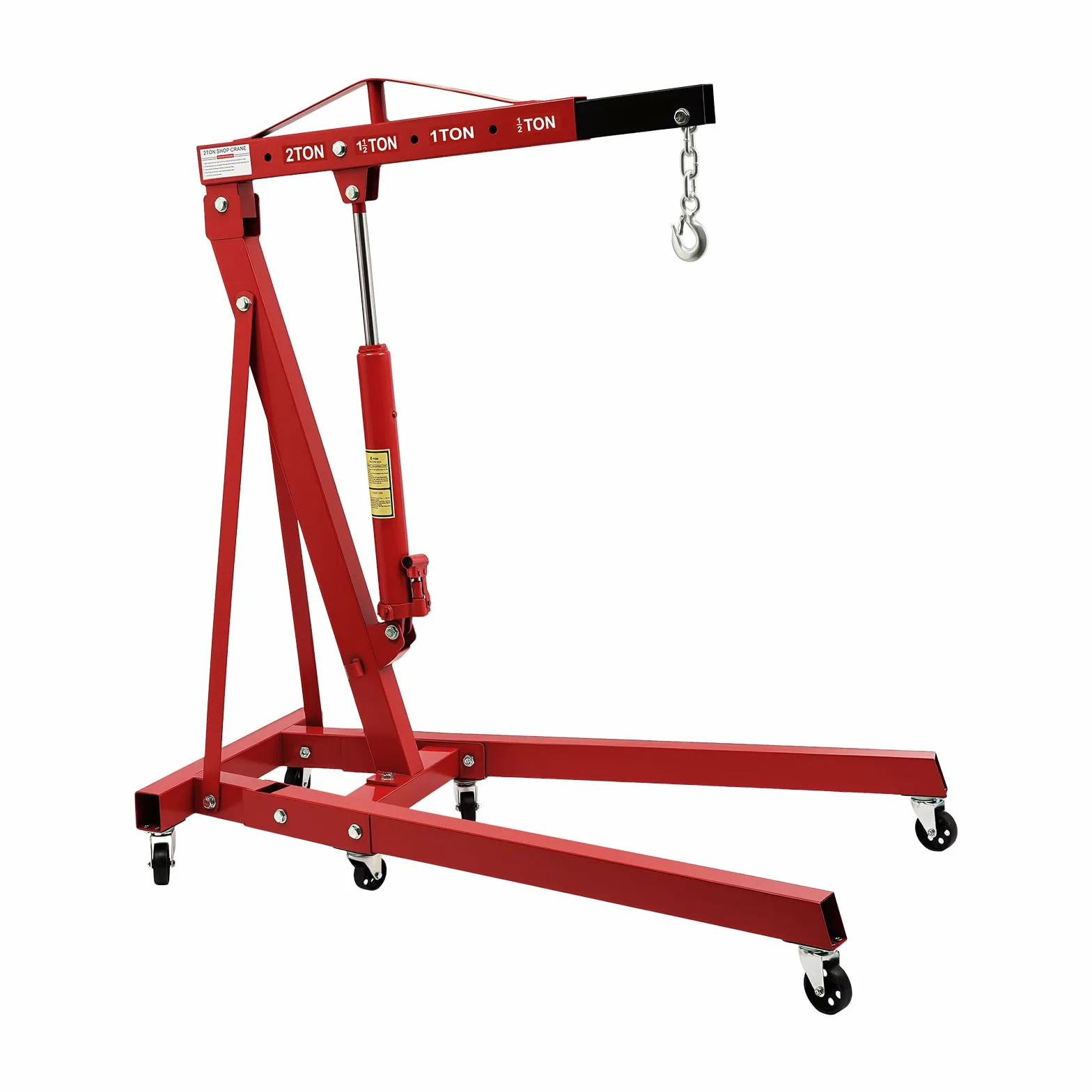 Motorheber 2000Kg, Werkstattkran Hebehöhe 2,1m 2t Motorkran, Getriebeheber Hebekran, Klappbar Ladekran mit 6 Universalräder, 4 Verstellbare Position, Schwerlastkran für Werkstatt Garage (Rot)