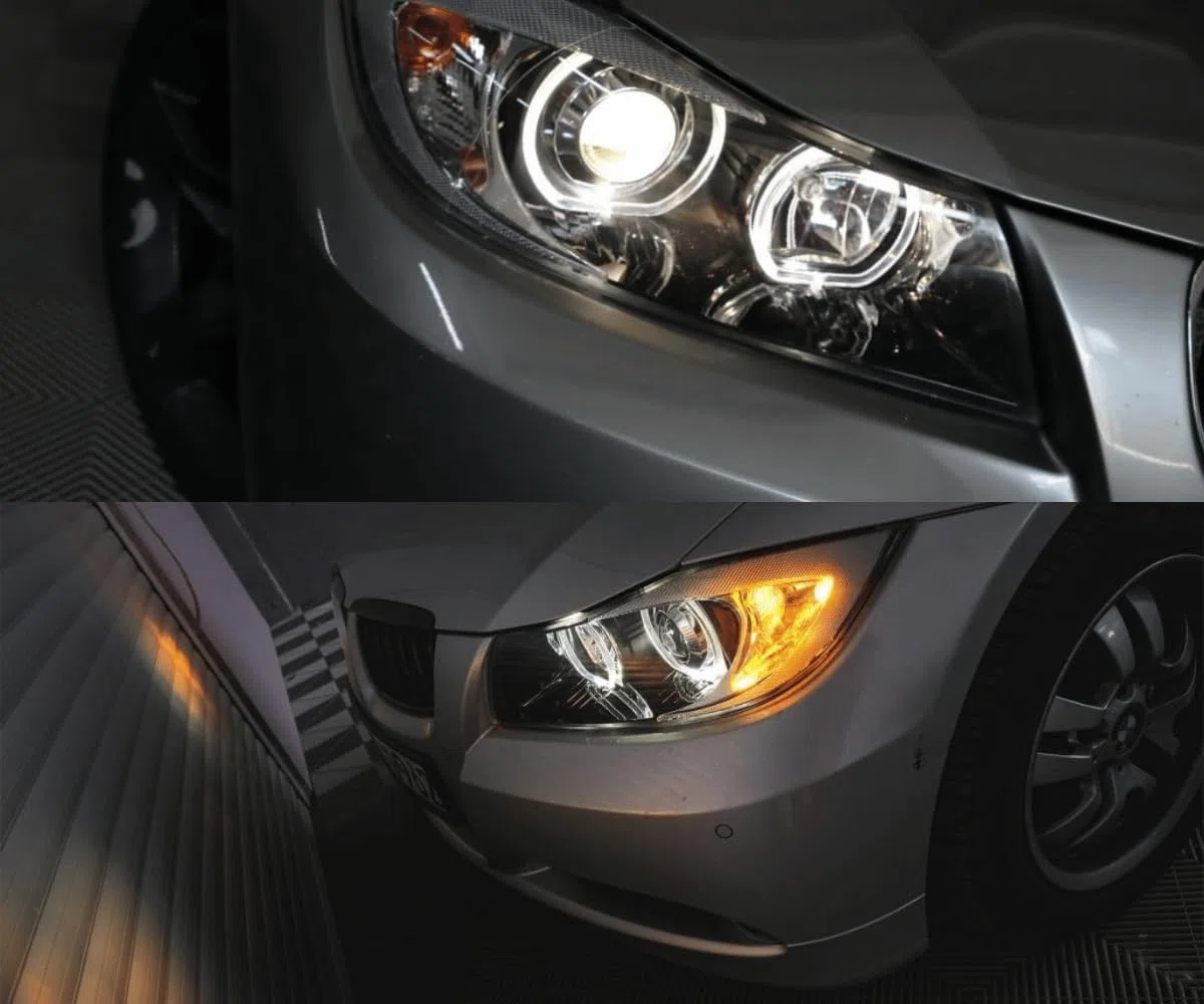 LED Angel Eyes Scheinwerfer Set in schwarz für BMW E90/E91 03.2005-08.2008