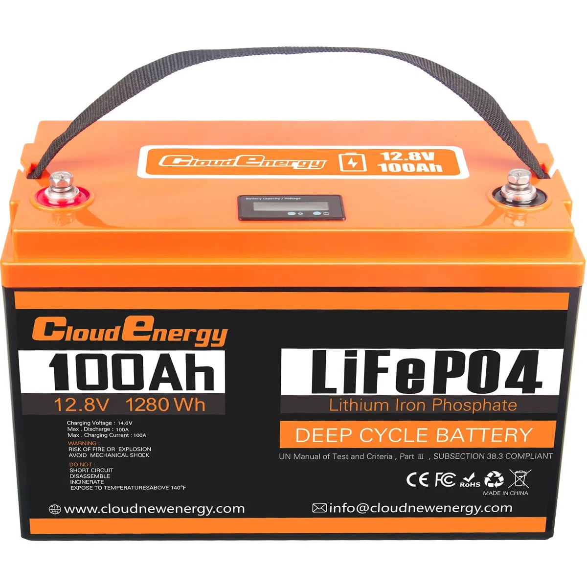 Cloudenergy 12,8V 100Ah LiFePO4 Lithium-Batterie, 1280Wh mit 100A BMS. 6000+ Zyklen, Serie/Parallelschaltung unterstützt. Ideal für Wohnmobile, Boote, Camping