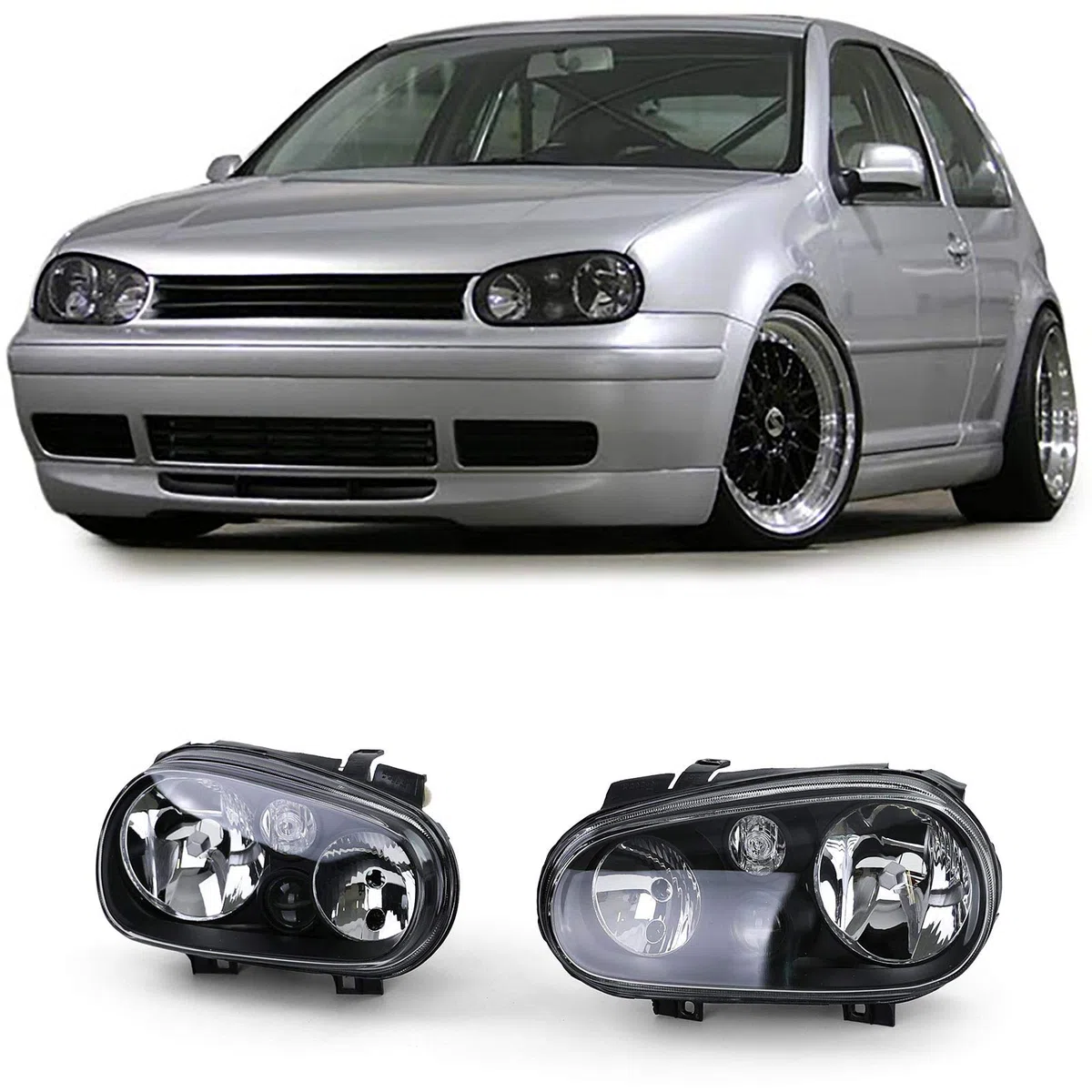 Klarglas Scheinwerfer mit Nebel Set Schwarz für VW Golf IV 4 97-03