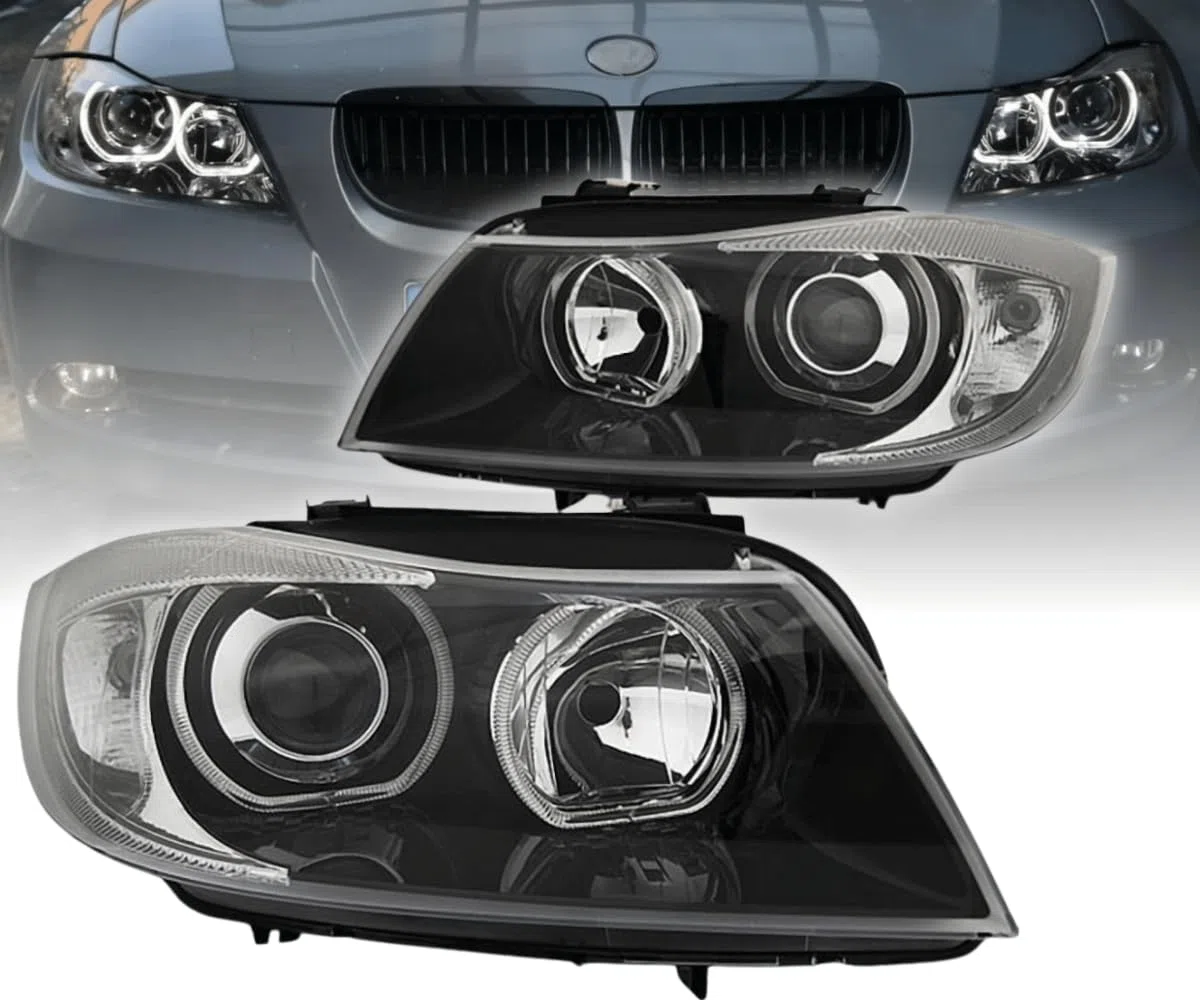 LED Angel Eyes Scheinwerfer Set in schwarz für BMW E90/E91 03.2005-08.2008