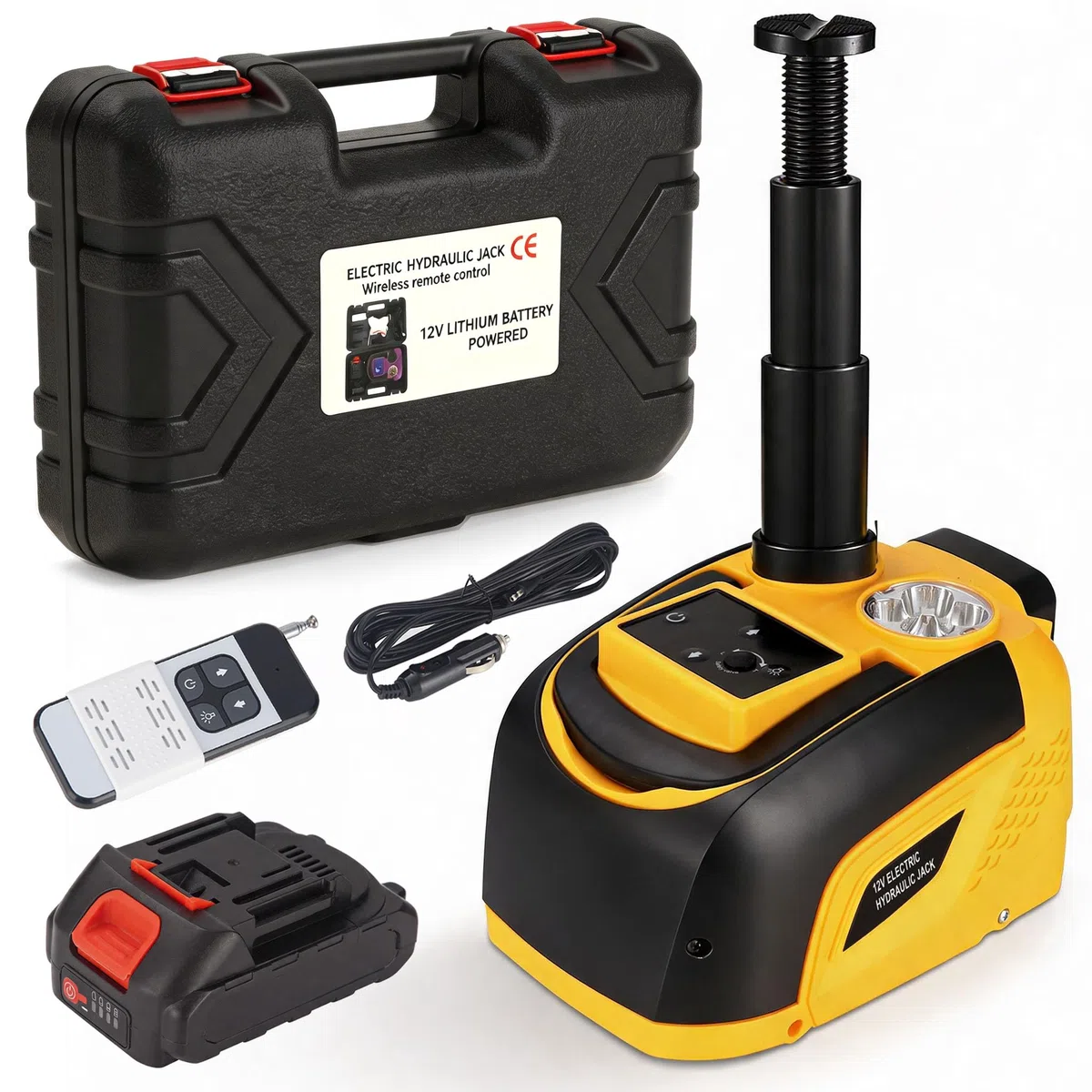 Wagenheber 5T Elektrisch, 18V Hebebühne Auto Wagenheber Akku Hubhöhe 15-45cm Mobile Hebebühne Kabelloses Reifenwechsel Werkzeug mit Akku 2000mAh für SUV PKW KFZ