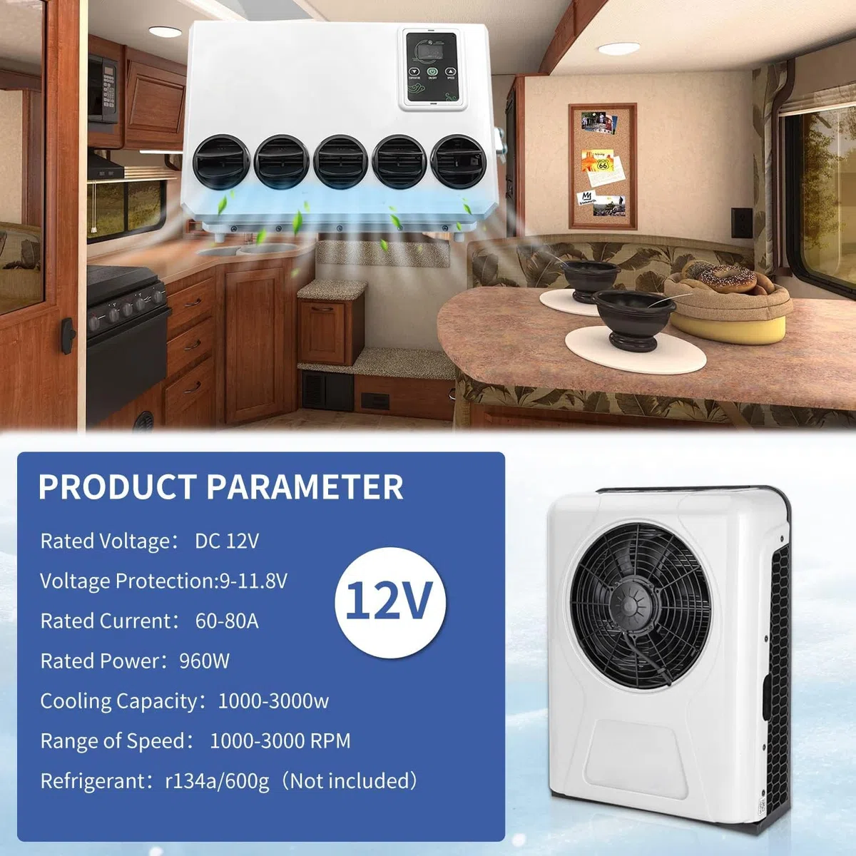12V Universal Elektrische RV Truck Camper Van Klimaanlage 10000 btu Elektrische Automotive Split Klimaanlage AC Einheit 12V BTU für LKW, Sattelwagen, Wohnmobil, Van AC New Energy