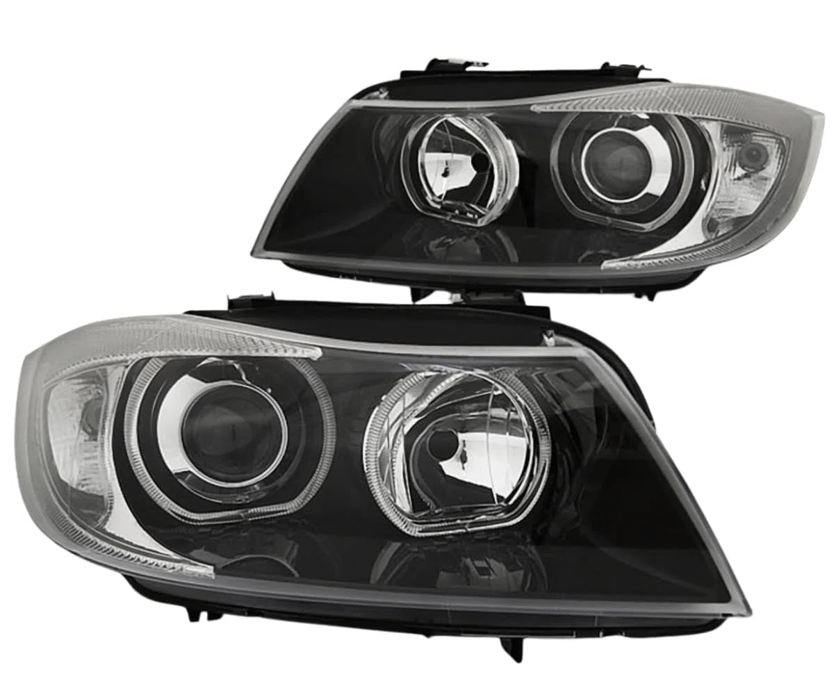 LED Angel Eyes Scheinwerfer Set in schwarz für BMW E90/E91 03.2005-08.2008