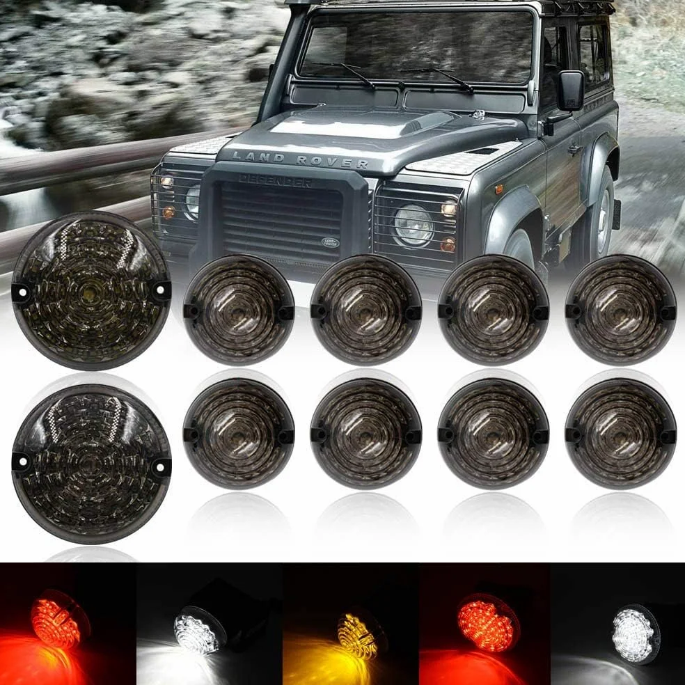 10-teiliges Komplettes LED Lichtset für La.nd Ro.ver Defender 1990–2016 – Rückleuchten, Nebelschlussleuchten, Rückfahrleuchten, Seitenlichter (Rauchglas)
