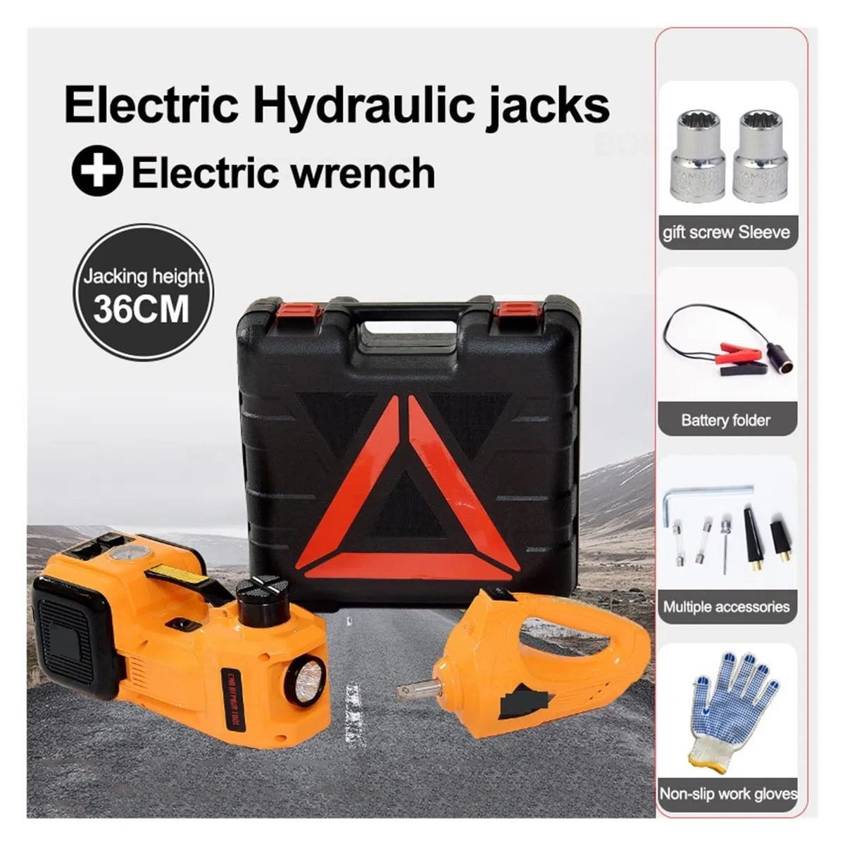 3-in-1-Set for Elektrische Hydraulische Wagenheber, 12 V, 5 Tonnen, Mit Schlagschrauber, Reifenfüller, Integriertem Reparatur-Hebewerkzeugkasten SchnellesS icheres Heben