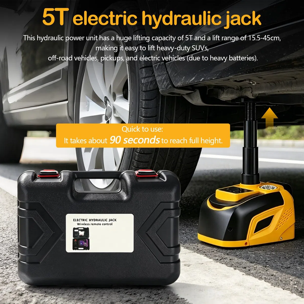 Wagenheber 5T Elektrisch, 18V Hebebühne Auto Wagenheber Akku Hubhöhe 15-45cm Mobile Hebebühne Kabelloses Reifenwechsel Werkzeug mit Akku 2000mAh für SUV PKW KFZ