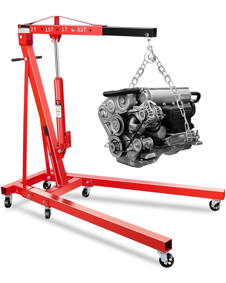 2-Ton-Ladenkran, hydraulischer klappbarer Motorheber mit 6 Stahlrollen – Heben Sie Auto-Getriebe, Bootsmotoren, Landmaschinen (Nettogewicht 71,2 kg)